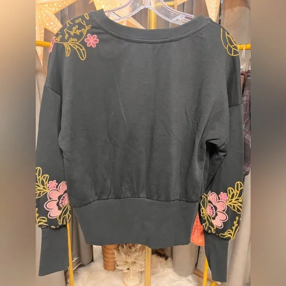 By Anthropologie Embroidered Sweatshirt in Black - Picture 7 of 9